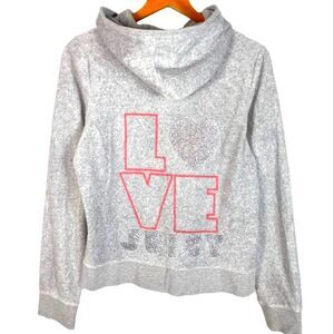 Juicy Couture LOVE JUICY Gray Velour Full Zip Hoodie Track Jacket Glitter L